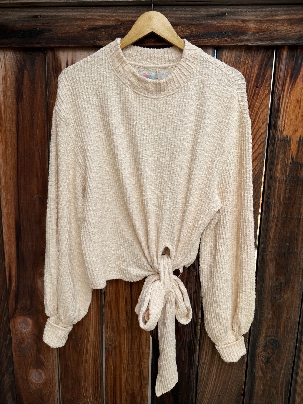 Free People FP Beach Cream Waffle Knit Tie Front Sweater Top XS